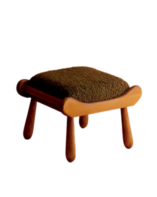 BEECHWOOD SCULPTURAL BENCH w. OLIVE BOUCLE