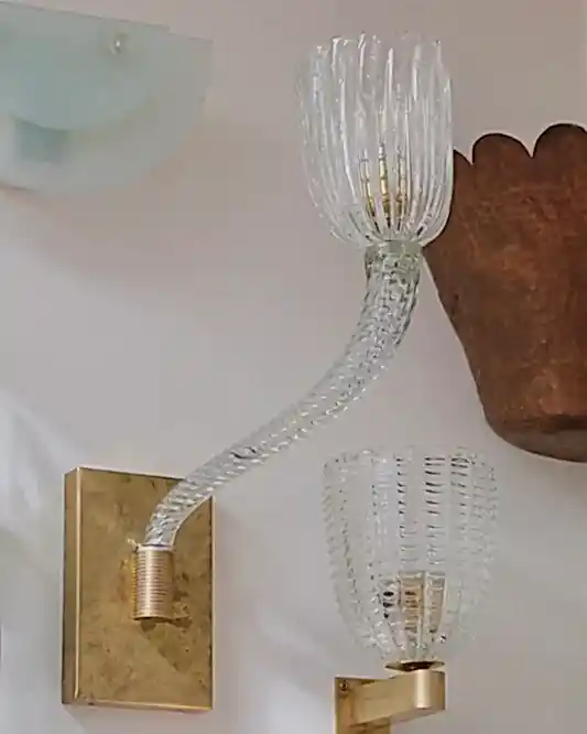 BRASS SINGLE ARM MURANO GLASS WALL SCONCE