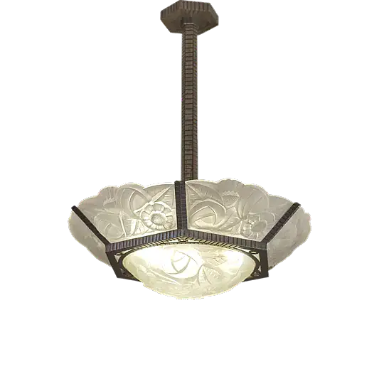 ART DECO FLORAL FROSTED GLASS PENDANT