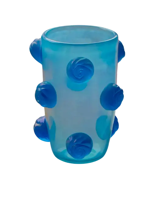 BLUE MURANO VASE w. APPLIED SWIRLS
