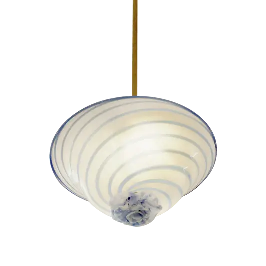 BLUE SWIRL MURANO GLASS PENDANT w. FLORAL DETAIL