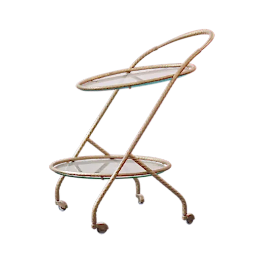 BRASS DRINKS TROLLEY w. TWO TRAYS AND SIMULATED ROPE WORK BRASS FRAME