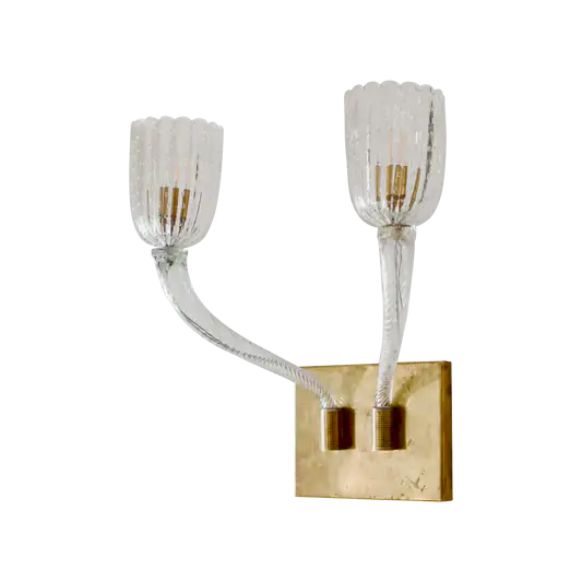BRASS TWIN ARMED MURANO GLASS WALL SCONCES
