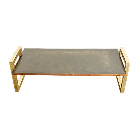 BRUTALIST COFFEE TABLE WITH PRESSED PATTERN TOP & GOLD LEGS