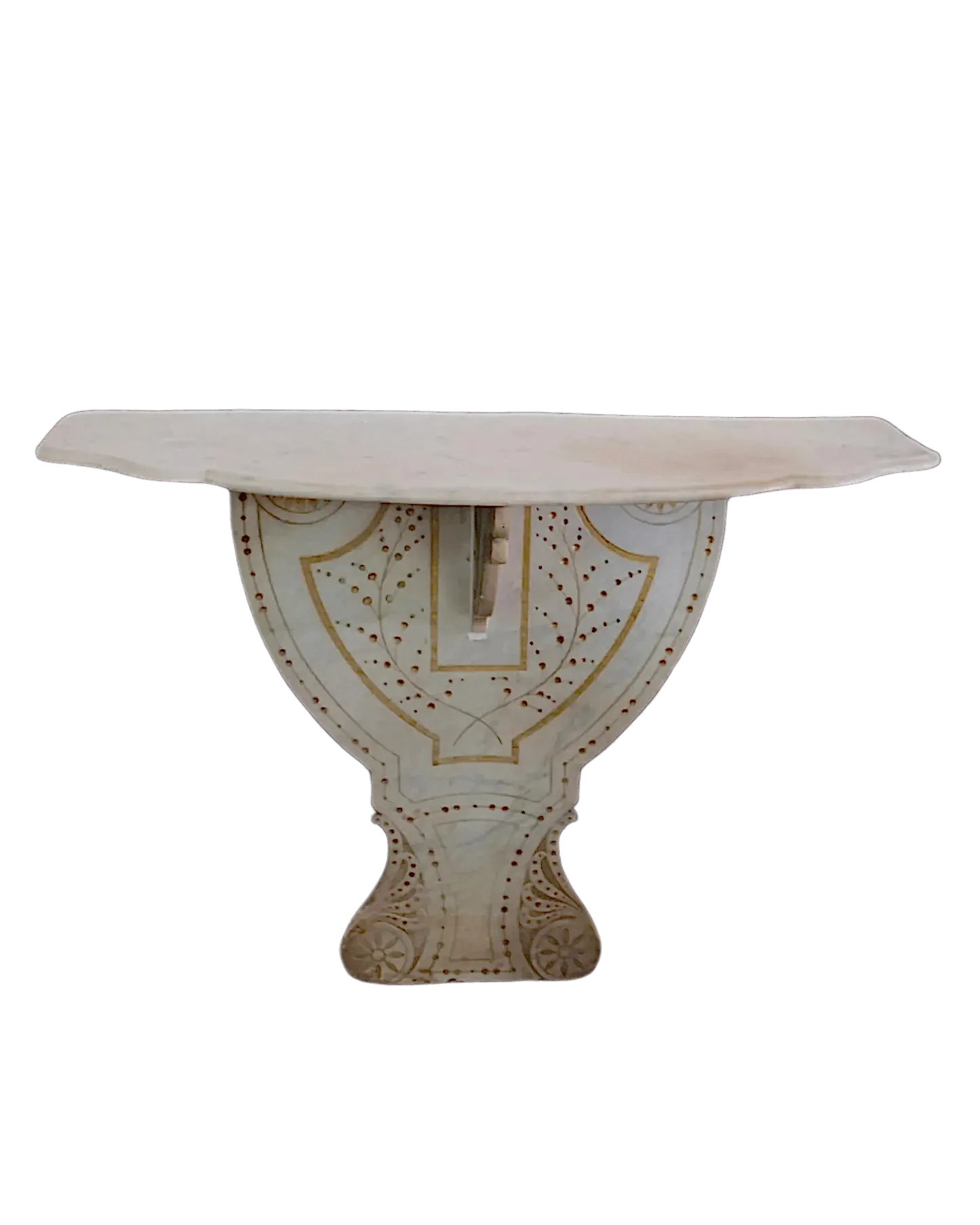 19TH CENTURY STONE CONSOLE TABLES w. GILT INLAY
