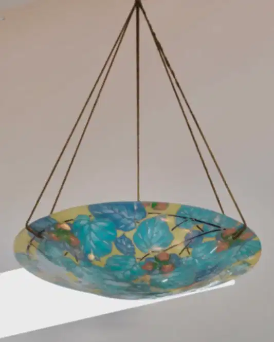 ART DECO HAND PAINTED FLORAL PENDENT LIGHT