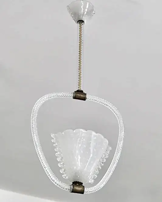 ART DECO SCALLOPED SEEDED MURANO GLASS PENDANT
