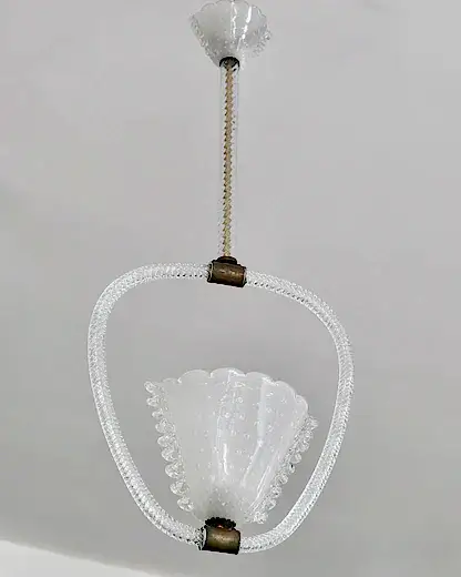 ART DECO SCALLOPED SEEDED MURANO GLASS PENDANT