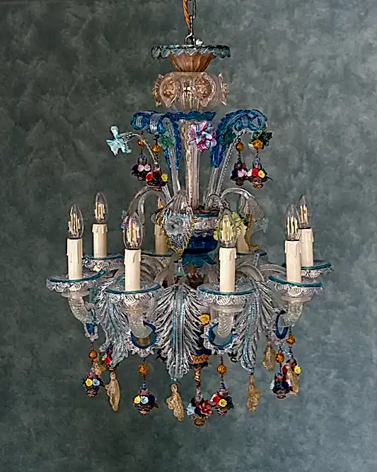BLUE MURANO GLASS REZZONICO VENETIAN CHANDELIER