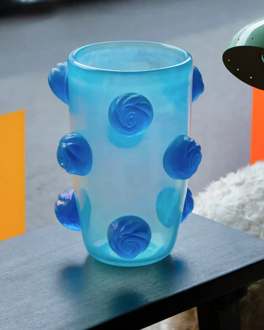 BLUE MURANO VASE w. APPLIED SWIRLS