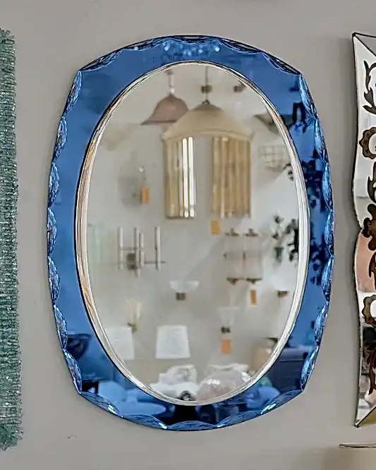 BLUE SCALLOPED GLASS FRAMED MIRROR