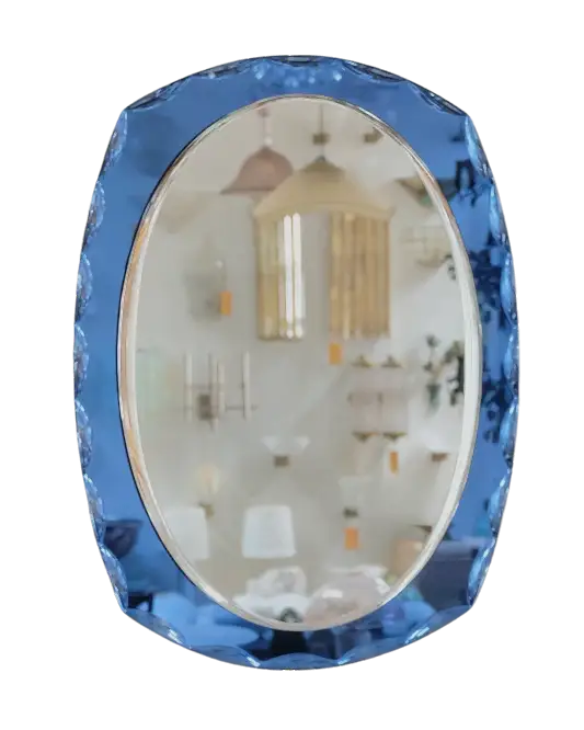 BLUE SCALLOPED GLASS FRAMED MIRROR