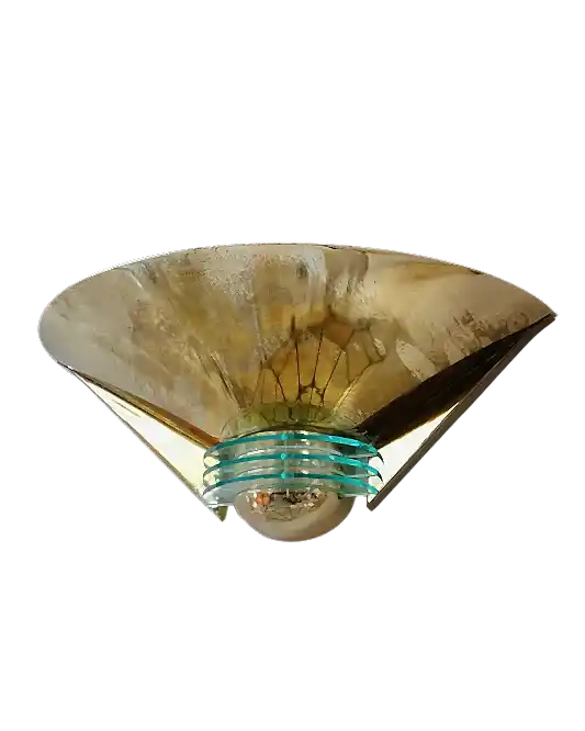BRASS SAUCER WALL LIGHTS w. GLASS DISCS