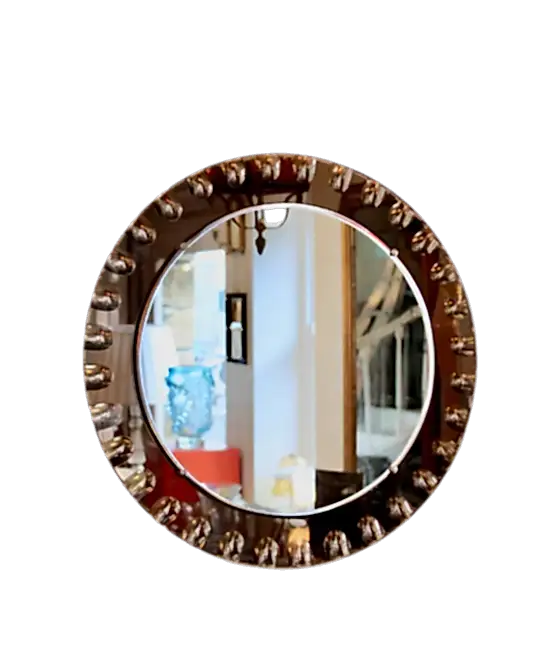 ART GLASS ROUND MIRROR w. CRIMPED DETAIL