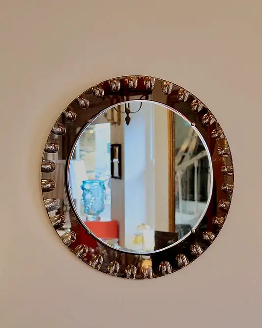 ART GLASS ROUND MIRROR w. CRIMPED DETAIL