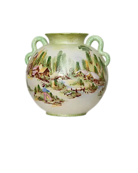 AUSTRIAN SCENE ENAMLED POTTERY VASE