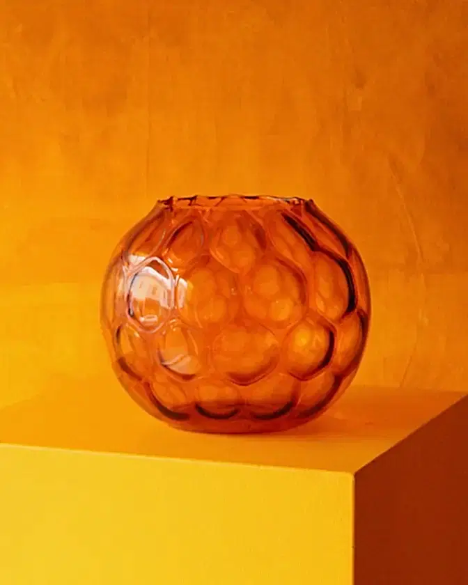 AMBER BUBBLE GLASS BOWL VASE