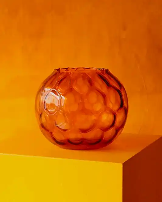 AMBER BUBBLE GLASS BOWL VASE