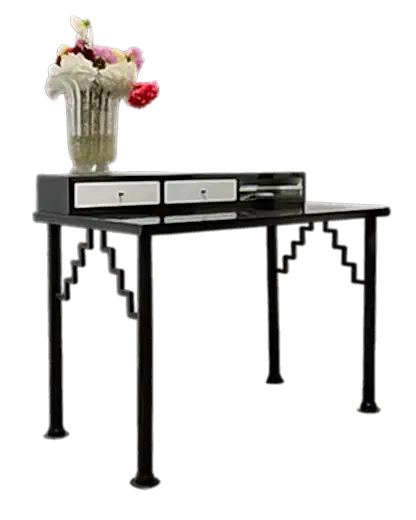 ART DECO BLACK LAMINATE DESK w. METAL BASE