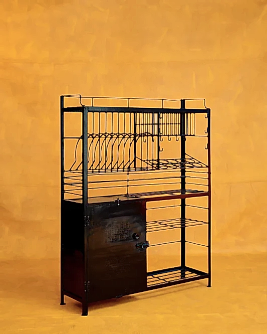 BLACK METAL KITCHEN RACK w. STORAGE