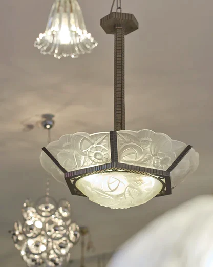ART DECO FLORAL FROSTED GLASS PENDANT