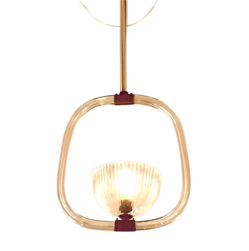 ART DECO BRASS MURANO GLASS PENDANT