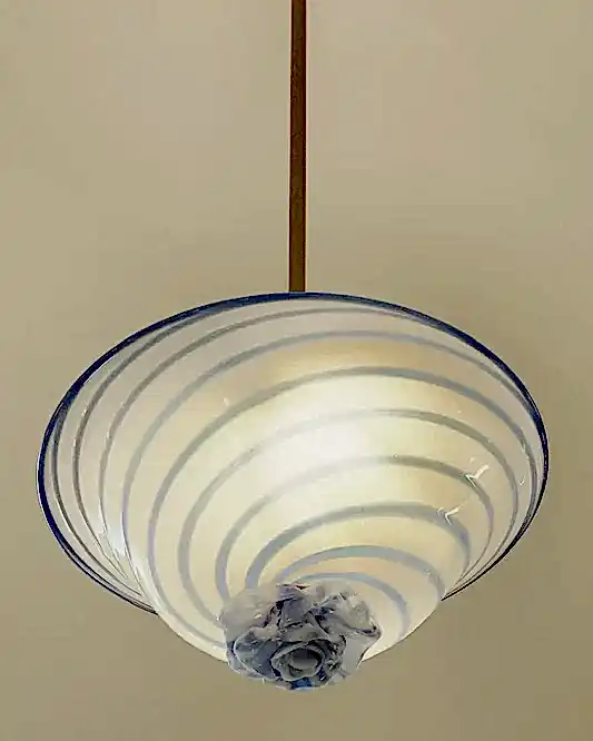 BLUE SWIRL MURANO GLASS PENDANT w. FLORAL DETAIL