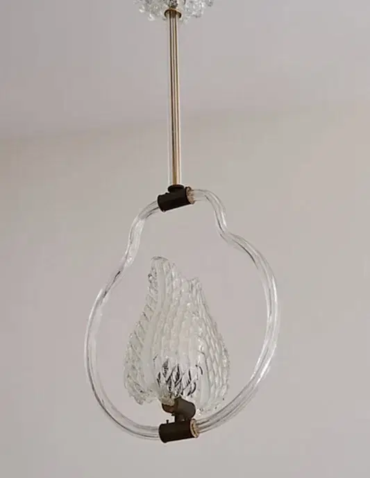 ART DECO MURANO GLASS PENDANT w. LEAF
