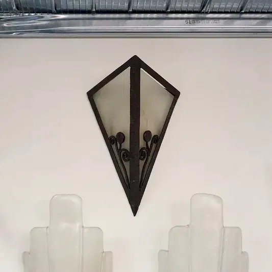 WROUGHT IRON w. FROSTED GLASS SCONCES