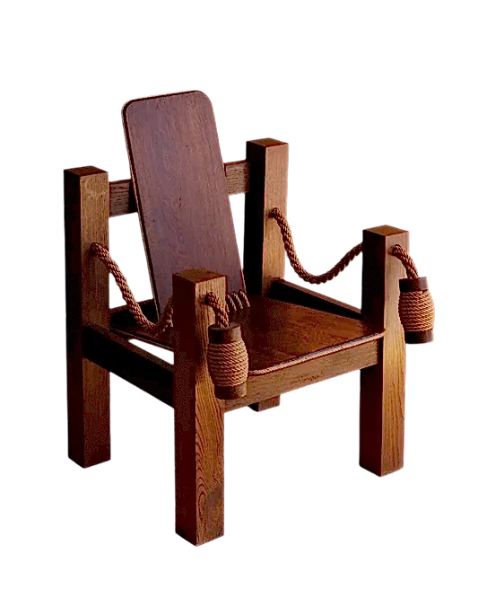 BRAZILIAN OAK ARMCHAIR w. ROPE DETAILS