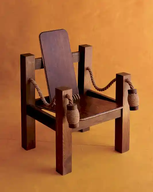 BRAZILIAN OAK ARMCHAIR w. ROPE DETAILS