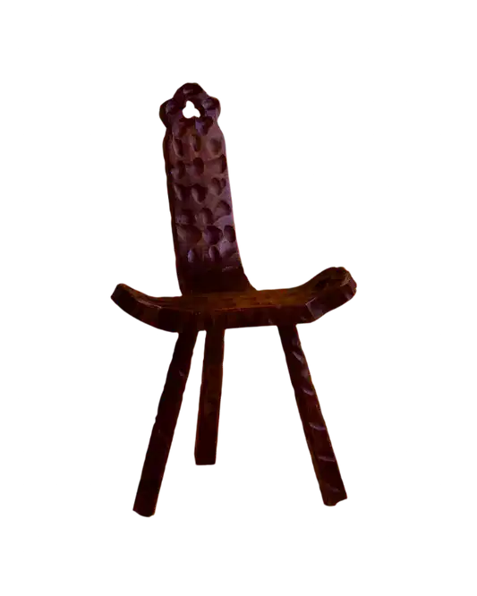 BRUTALIST HAND CARVED TRIPOD STOOL