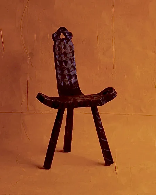 BRUTALIST HAND CARVED TRIPOD STOOL