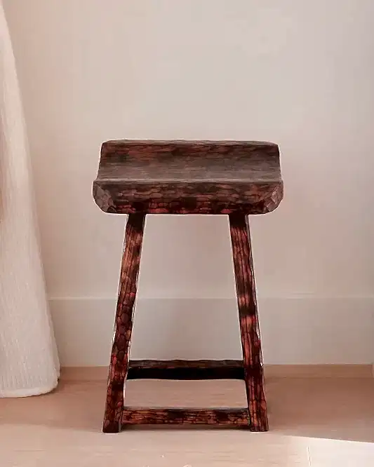 BRUTALIST HAND CARVED DIMPLED STOOL