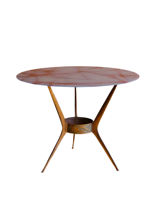 BRONZE TRIPOD SIDE TABLE w. MARBLE GLASS TOP